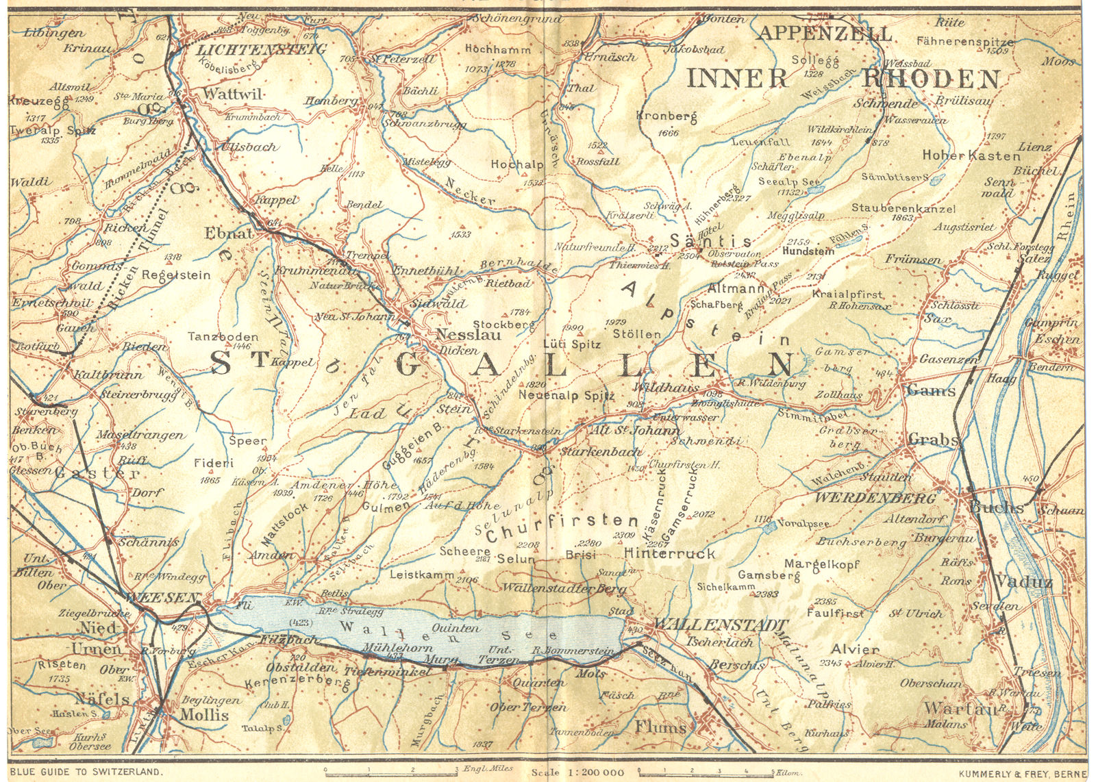 SWITZERLAND. The Toggenburg 1930 old vintage map plan chart
